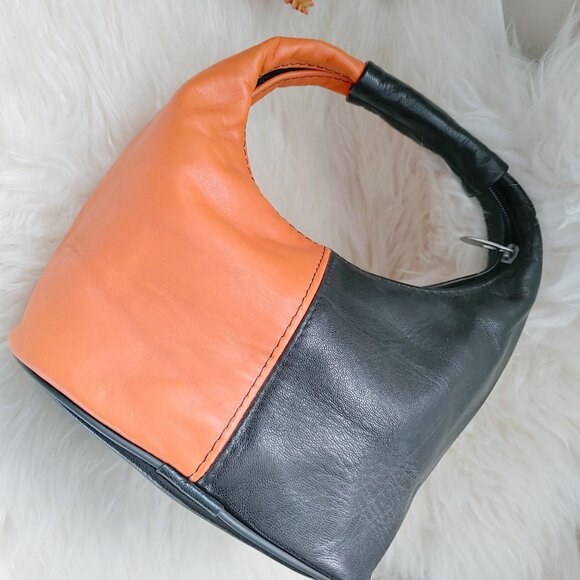 Custom Made Half Black and Half Orange Leather Mini Handbag - Picture 3 of 14